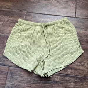 Light Green Waffle Knit Shorts with Drawstring Comfy Loungewear Summer
